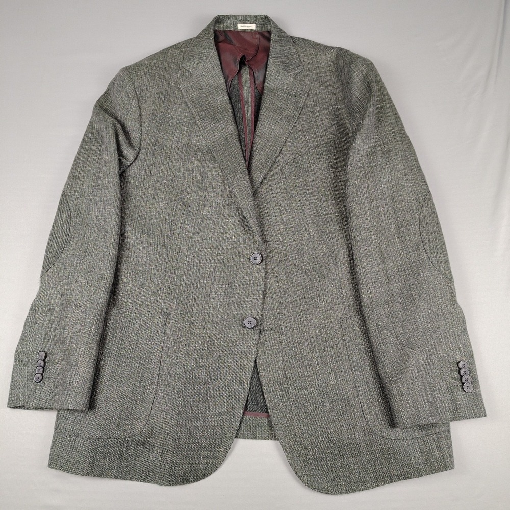 Joseph Abboud Guabello Men's 44R Wool Linen Sport Coat Elbow Patches Olive/Gray